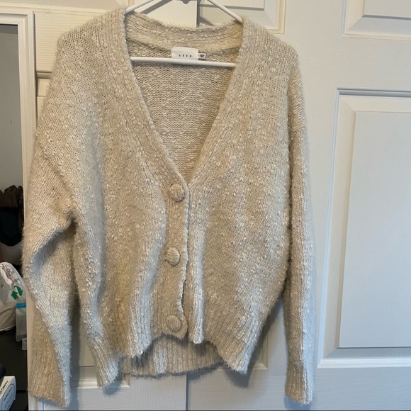 Fuzzy knit cardigan, Small, white/cream - Picture 4 of 6